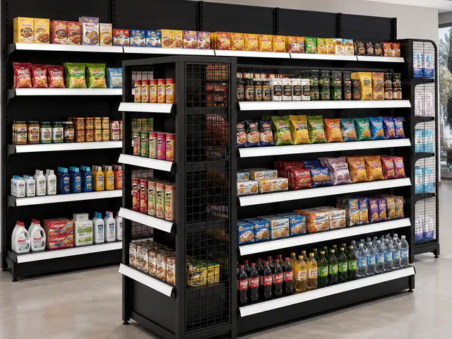 Black Boutique Supermarket Shelving in use