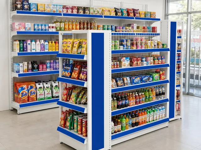 Blue Accent Convenience Store Shelving in use