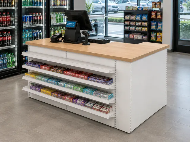 L-Shaped Checkout Counter in use
