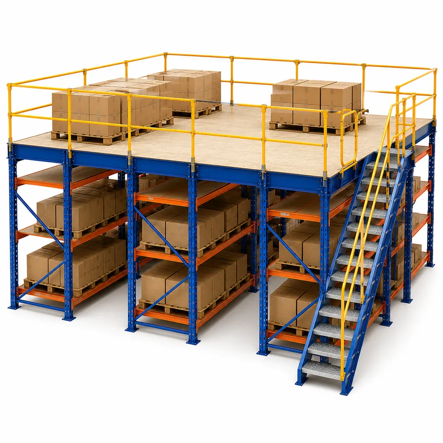 Illustrative configuration of Rack and Shelving Supported Mezzanine.
