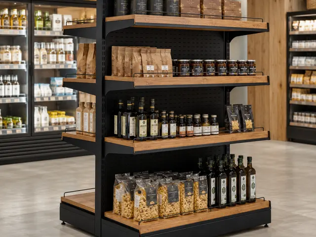 Commercial Steel and Wood Shelving in use